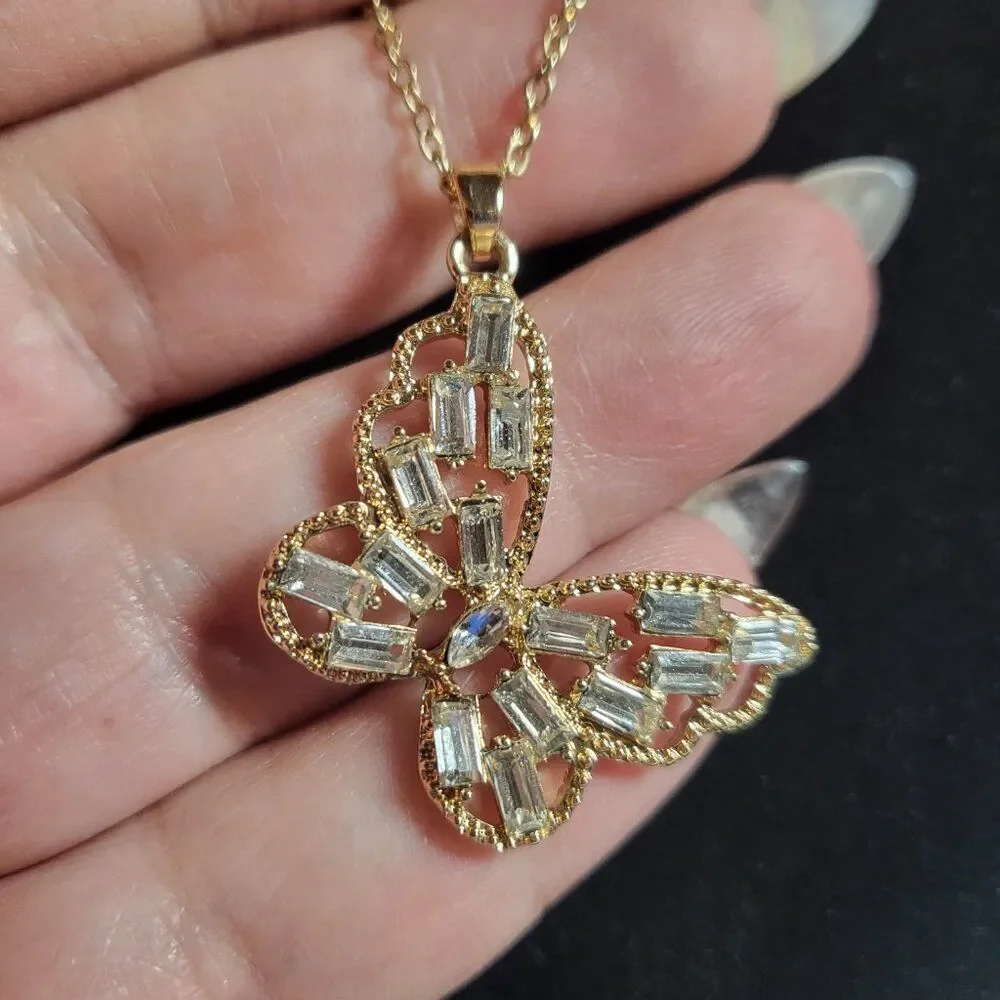 CZ Gold-tone Butterfly Pendant Necklace